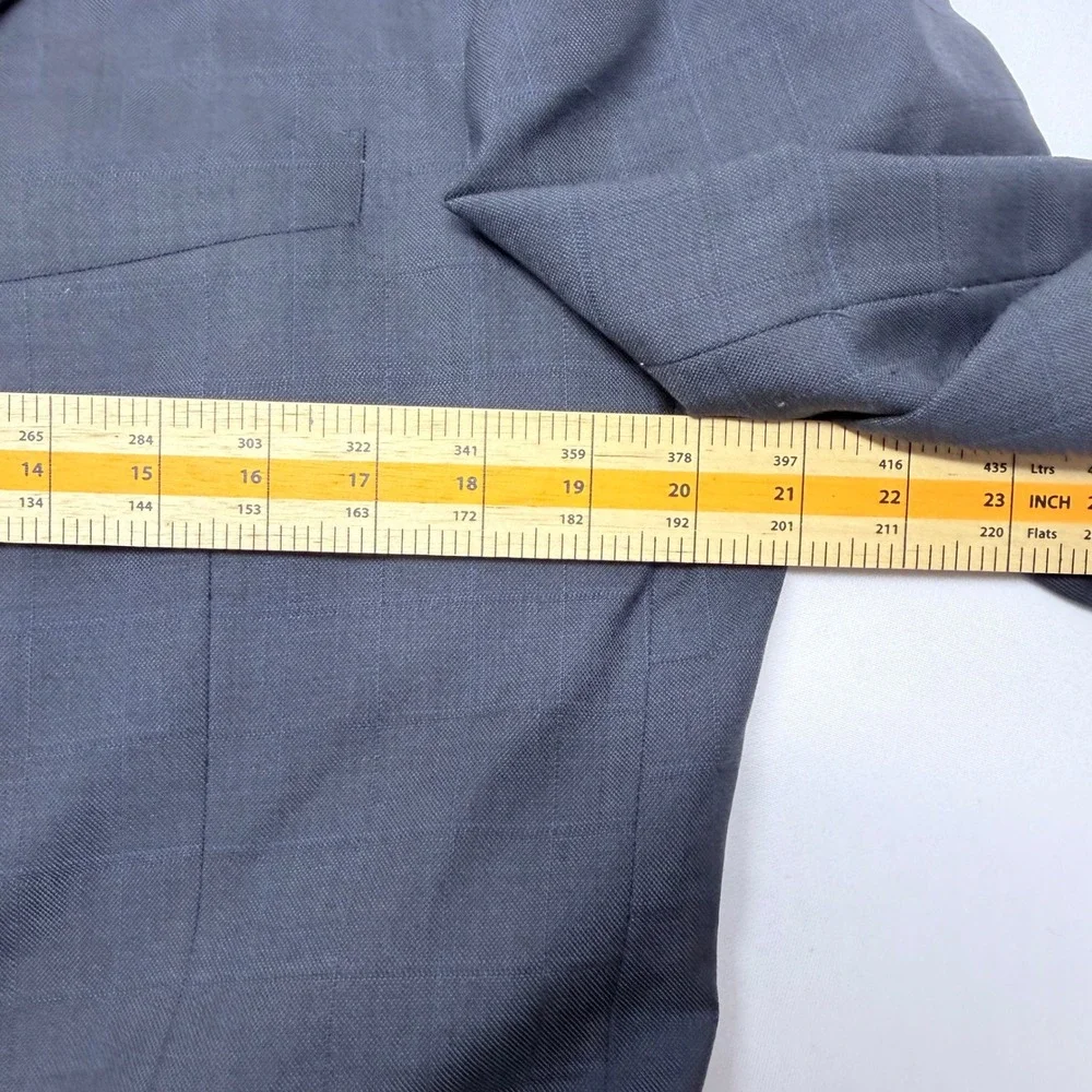 Paulo Solari Mens 42R Blue Windowpane 100% Wool Athletic Fit 3-Button Blazer
